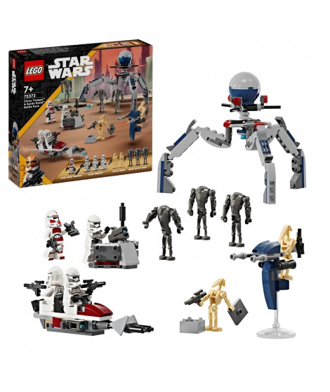 LEGO 75372 Star Wars Pack de Combat des Clone Troopers et Droides de Combat, Jouet avec Speeder Bike et Figurine