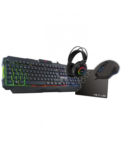 Combo Gaming 4 en 1 - Clavier rétroéclairé / Souris rétroéclairée/ Casque + Tapis de souris -  THE G-LAB - COMBO-ACTINIUM/FR