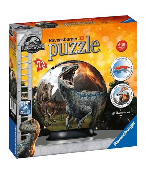 JURASSIC WORLD Puzzle 3D Ball 72 pieces - Ravensburger - Puzzle enfant 3D sans colle - Des 6 ans