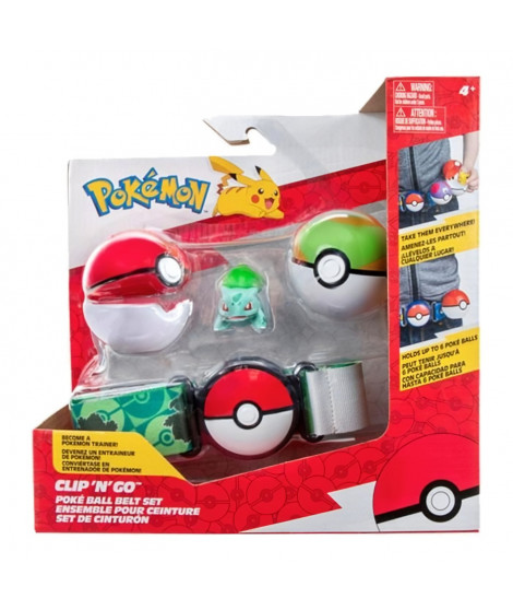 Ceinture Clip 'N' Go BANDAI - Pokémon - 1 ceinture, 1 Poké Ball, 1 Nest Ball et 1 figurine 5 cm Bulbizarre