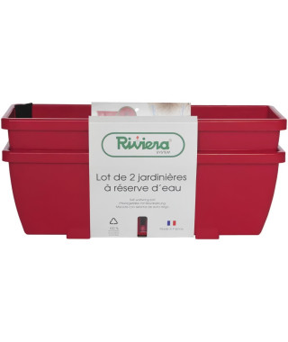 Bac a fleurs RIVIERA EVA - Lot 2 jardinieres - Plastique - 57 cm - Rouge