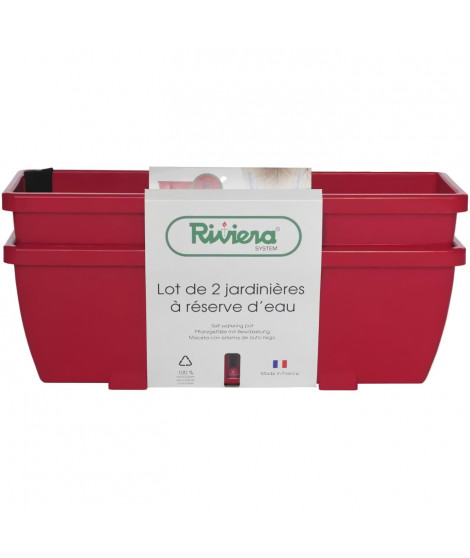 Bac a fleurs RIVIERA EVA - Lot 2 jardinieres - Plastique - 57 cm - Rouge