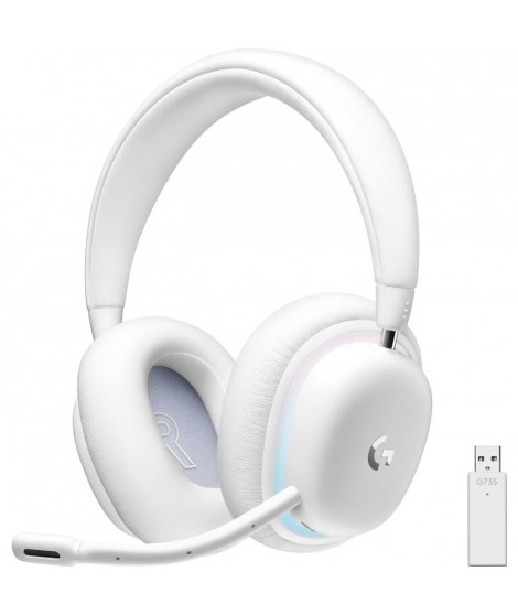 Logitech G - Casque Gaming - sans fil - G735 LIGHTSPEED RVB, Bluetooth, Micro Amovible - White Mist