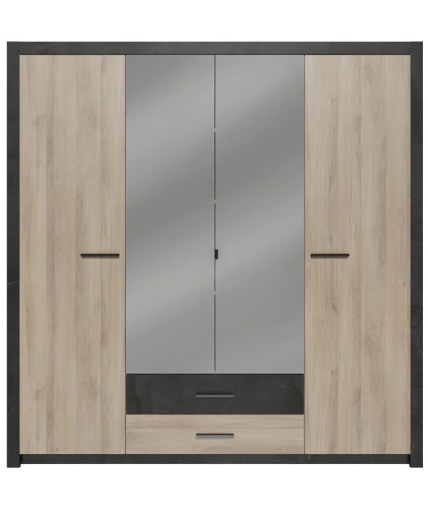Armoire - Décor Chene Kronberg - 4 portes et 2 tiroirs - Chambre - L 198 x H 203,1 x 56,6 cm - COLORADO