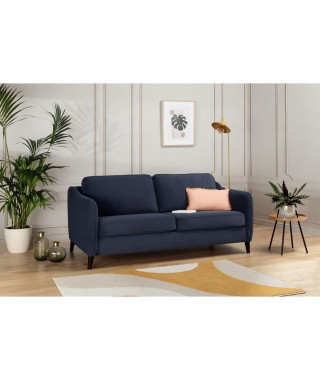 HEXAGONE Canapé convertible couchage express - 3 places - Velours bleu nuit - L 182 x P 85 x H 97 cm - CLYDE