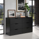 Commode BASIX 6 tiroirs - TRELLEBORG - Noir mat - Meuble de chambre - L 139 x P 40 x H 80 cm