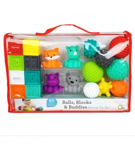 INFANTINO Senso Set de 8 balles souples, 8 cubes sensoriels et 4 animaux arroseurs