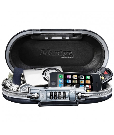 MASTER LOCK Mini-coffre de rangement portable pour voyage avec câble de sécurité - Noir