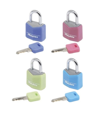 MASTER LOCK Lot de 4 cadenas 20mm - Couleurs assorties - Pour bagage, valise, sac a dos