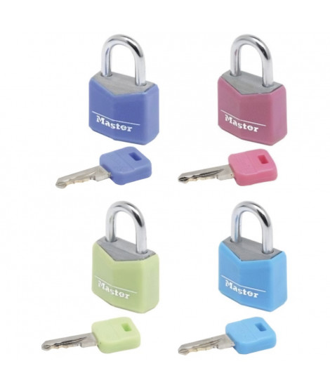 MASTER LOCK Lot de 4 cadenas 20mm - Couleurs assorties - Pour bagage, valise, sac a dos