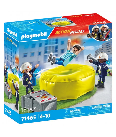 PLAYMOBIL 71465 Pompiers avec coussin de sauvetage - Action Heroes - Les pompiers - Des 4 ans