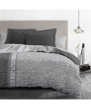 NEWSPAPER Parure de couette Microfibre - Gris - 220x240 cm