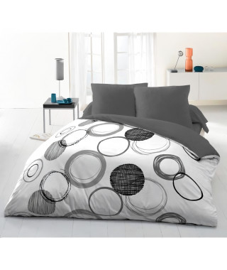 Parure de couette microfibre Audace - 1 housse de couette 240x260 cm + 2 taies d'oreiller 63x63 cm - Gris clair - HOME LINGE …