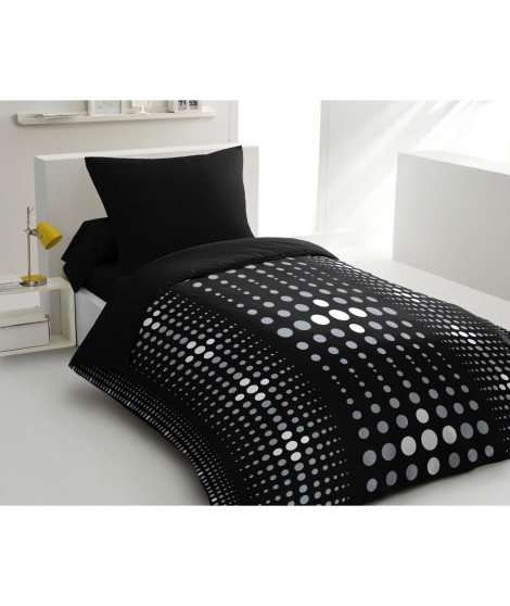 Parure de couette microfibre Steevy - 1 housse de couette 140x200 cm + 1 taie 63x63 cm - Noir - HOME LINGE PASSION