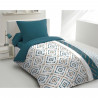 Parure de couette microfibre Ethno - 1 housse de couette 140x200 cm + 1 taie d'oreiller 63x63 cm - Bleu canard - HOME LINGE P…