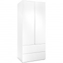 Armoire - CALICOSY - Image 60A - 2 portes battantes - 2 tiroirs - Blanc