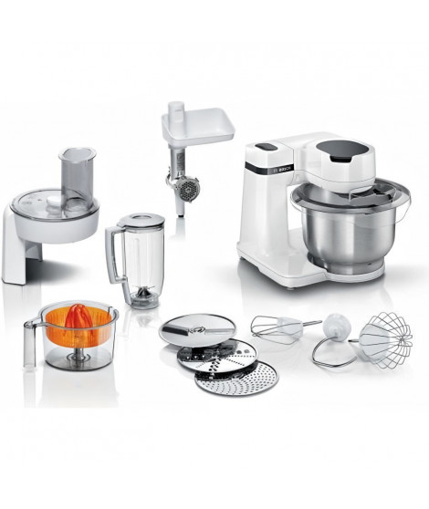 Kitchen machine Serie 2 BOSCH - Robot de cuisine - 700W - 4 vitesses + turbo - Bol mélangeur inox 3,8 L - Blender 1,25 L - Blanc