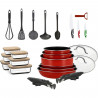 Batterie de cuisine MENASTYL 25 pieces - 3 casseroles 16/18/20 - 3 poeles 20/24/28 - Electrique sauf induction - Antiadhésive