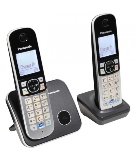 Téléphone résidentiel sans fil PANASONIC KX-TG6812 - Duo - Argent et noir - Répertoire 120 noms et numéros