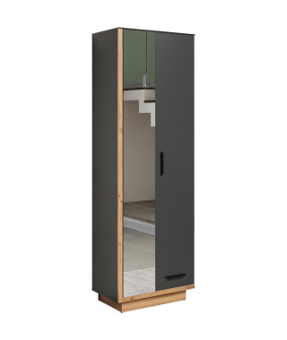 Armoire de chambre SYNNAX - 2 Portes + 1 tiroir - Décor gris anthracite et chene miel - L65 x P40 x H198 cm - TRENDTEAM