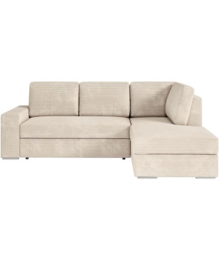 Canapé d'angle droit convertible ARTEMIS 4 places - Velours côtelé beige - L246 x P174 x H96 cm