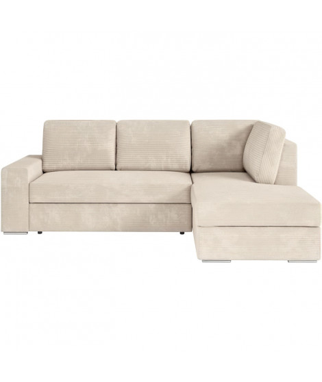 Canapé d'angle droit convertible ARTEMIS 4 places - Velours côtelé beige - L246 x P174 x H96 cm