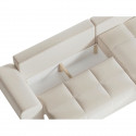 Canapé d'angle convertible LOUNGITUDE CABELLO en tissu beige avec coffre et coutures bombées