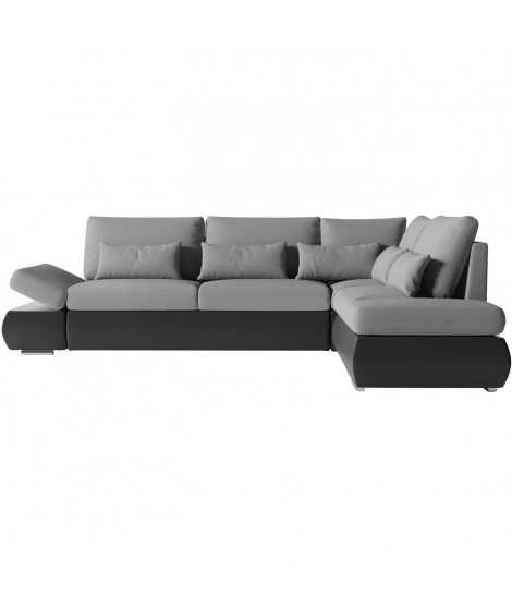 Canapé d'angle réversible convertible SEVARA 4 places - PU et tissu Gris - Coffre de rangement - L267 x P200 x H90 cm