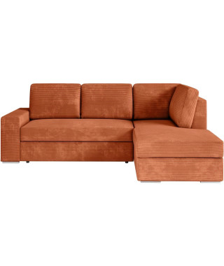 Canapé d'angle droit convertible ARTEMIS 4 places - Velours côtelé terracotta - L246 x P174 x H96 cm