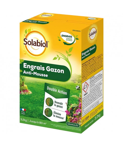 SOLABIOL -  Engrais Gazon Anti-Mousse Double Action 80m2 - Etui 3,2 kg