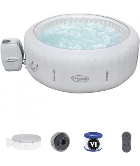 Spa gonflable avec Lumieres LED BESTWAY- Lay-Z-Spa Paris - 196 x 66 cm - 4/6 places - Rond (Couverture, pompe, cartouche, dif…