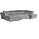 Canapé convertible panoramique PARMA 6 places - Tissu gris clair - L322 x P196 x H76 cm