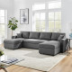 Canapé d'angle convertible panoramique + 2 coffres de rangement + 2 coussins - Tissu Gris - L 300 x P 148 x H 83 cm - OWENS