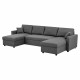 Canapé d'angle convertible panoramique + 2 coffres de rangement + 2 coussins - Tissu Gris - L 300 x P 148 x H 83 cm - OWENS