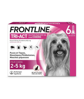 FRONTLINE Tri-Act Chiens XS - 2-5 kg - 6 Pipettes - puces, tiques, moustiques, phlébotomes et mouches piqueuses