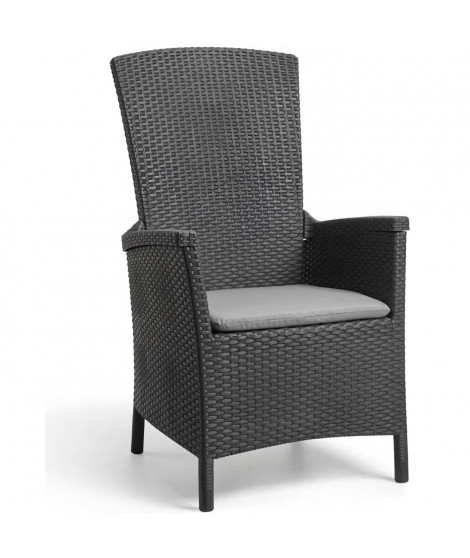 Allibert by KETER Fauteuil de jardin VERMONT - Dossier inclinable - Résine imitation rotin tressé - Graphite