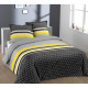 VISION Parure de couette Lisa - 100% coton - 1 housse de couette 240 x 260 cm + 2 taies d'oreiller 65 x 65 cm - Jaune et gris