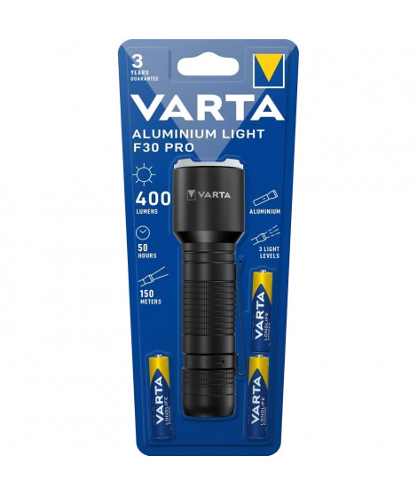 Torche-VARTA-Aluminium Light F30 Pro-400lm-LED hautes performances-3 modes d'éclairage-clip poche-3 Piles AAA incluses