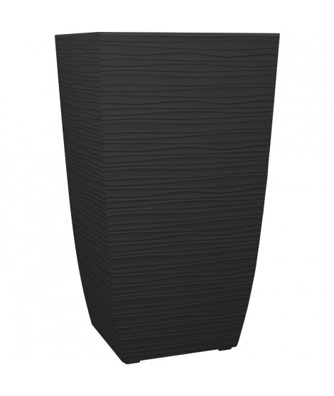 EDA Bac a Fleurs Carré Haut Diva Stone 42 L - avec Bac Amovible - Extérieur ou Intérieur - Décor Vagues - 43,5 x 43,5 x H.78,…