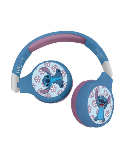 LEXIBOOK - Casque 2 en 1 Disney Stitch - Sans-fil Bluetooth 5.0 ou câble audi - Batterie rechargeable longue-durée - Bleu