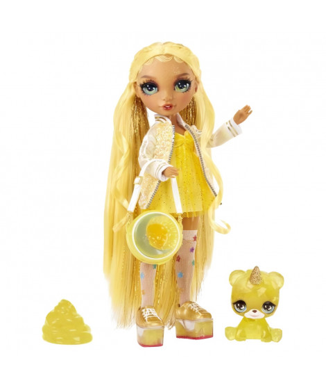 Rainbow High Poupée Mannequin avec Kit de Slime et Animal de Compagnie - Sunny (Jaune) - Poupée Pailletée 28 cm avec Kit de S…