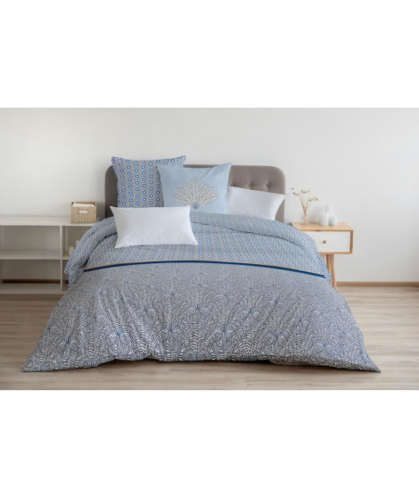 HOME LINGE PASSION Parure de couette Louxor - 1 housse de couette 220 x 240 cm + 2 taies 65 x 65 cm - Bleu et blanc