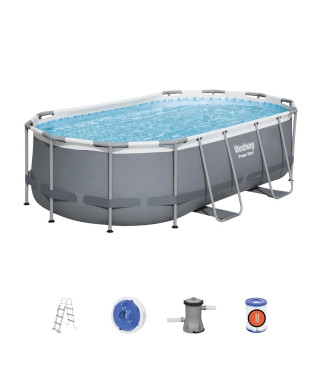 Kit Piscine hors sol tubulaire BESTWAY - Power Steel - 427 x 250 x 100 cm - Ovale (Inclus épurateur a Cartouche de 2006 L/H)