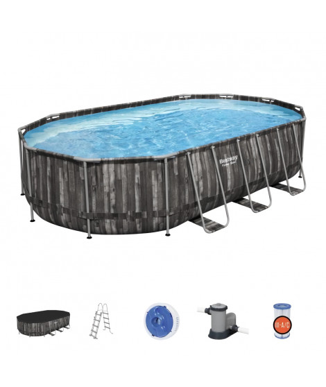 Kit Piscine hors sol tubulaire BESTWAY - Power Steel - 610 x 366 x 122 cm - Ovale (Avec épurateur, échelle, bâche)