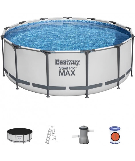 Kit Piscine hors sol tubulaire BESTWAY Steel Pro Max - 396 x 122 cm - Ronde (Livrée avec pompe de filtration, échelle + bâche)