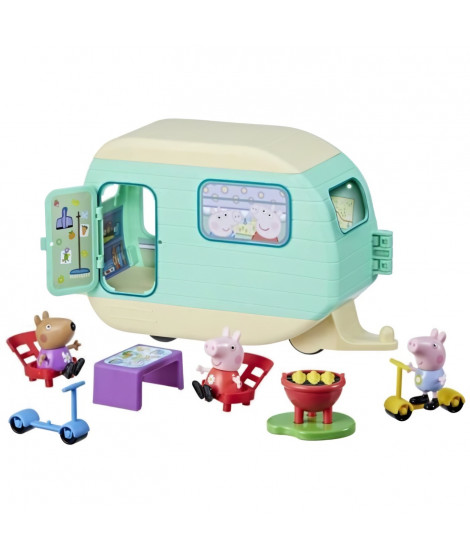 Peppa Pig, La caravane de Peppa avec 3 figurines et 6 accessoires, jouets préscolaires pour filles et garçons, a partir de 3 ans