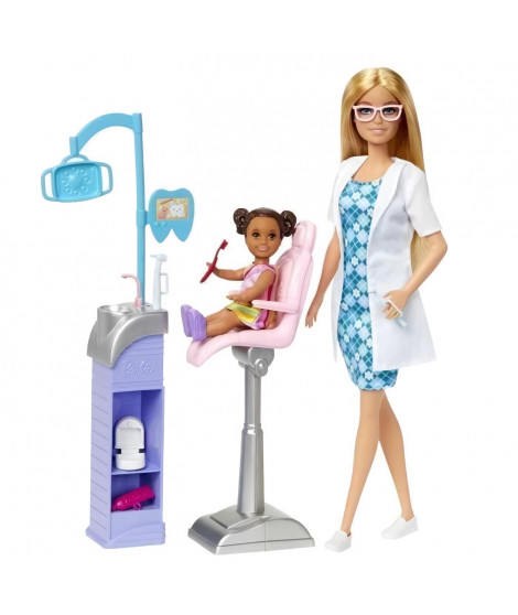 Cabinet dentaire Barbie - BARBIE - HKT69 - 2 poupées, fauteuil, outils dentaires, brosse a dents, dentifrice