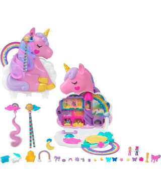 Polly Pocket - Coffret Salon De Coiffure Licorne Arc-En-Ciel - Tete a Coiffer - 4 ans+ HYD97