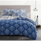 Parure de couette 220x240 cm HOME LINGE PASSION FIBULA : Housse de couette + 2 taies d'oreiller - 100% Coton 57 Fils - Bleu