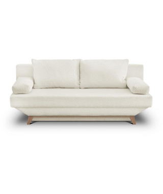 Banquette convertible 3 places TEIJO - Tissu bouclette beige - Coffre de rangement - L187 x P91x H82 cm